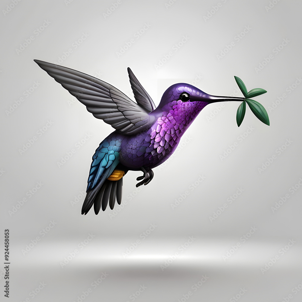 Obraz premium 3d Illustration of a Cute single bird logo on a white background,3d blue bird,illustration of a bird