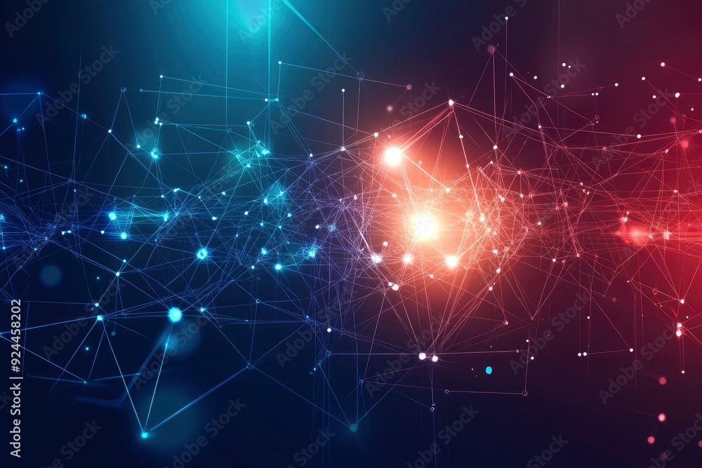 Obraz premium Technology background, Abstract line network with generative ai