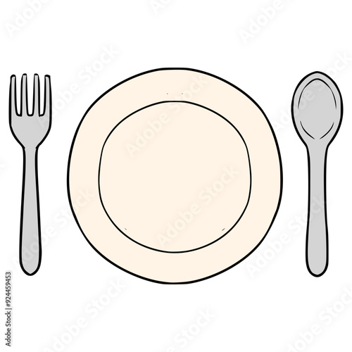  fork plate and spoon illustration hand drawn isolated vector