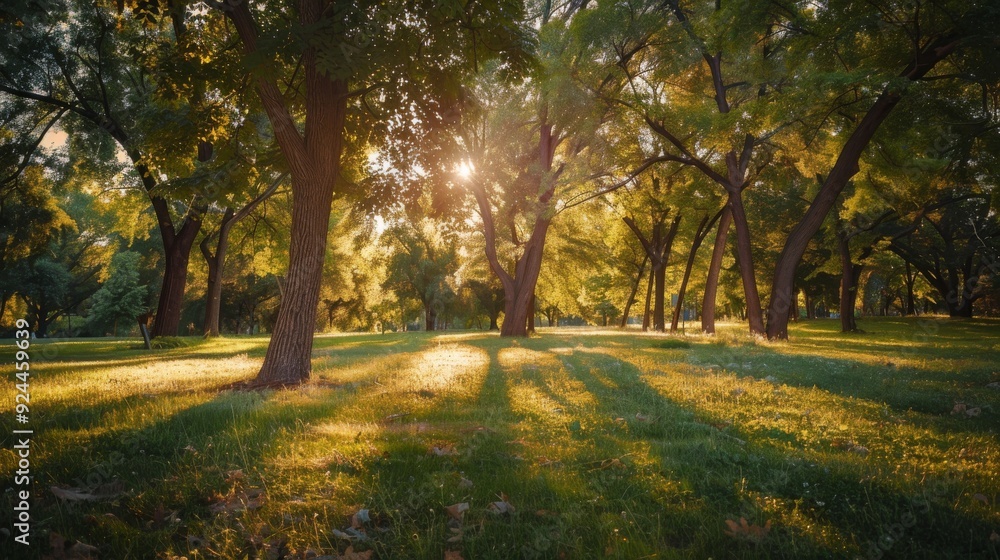 Fototapeta premium Sun Dappled Forest Path - Tranquil Nature Scene
