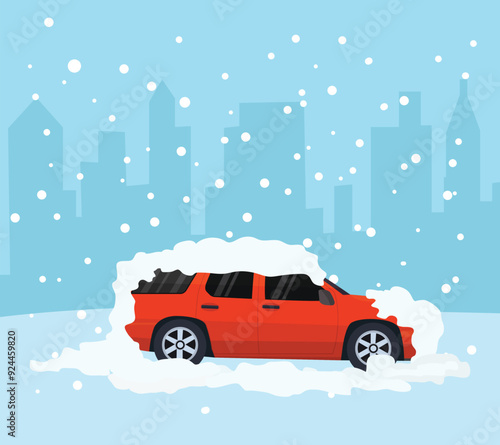 car covered with snow in winter season