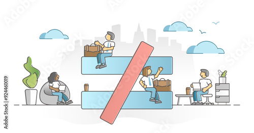 Inequality wage gap at work as different attitude to female outline concept, transparent background. Woman discrimination and injustice.
