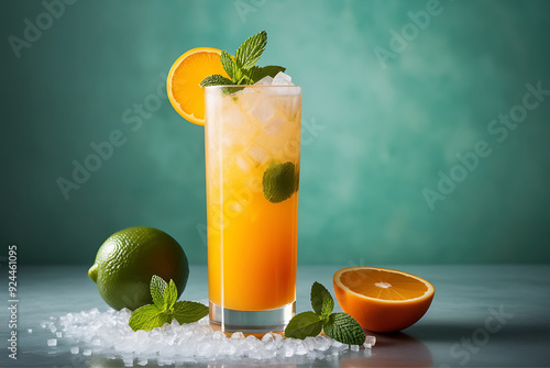 Perfectly Crafted Orange Mojito with Crushed Ice, Mint, and Orange Sugar Rim