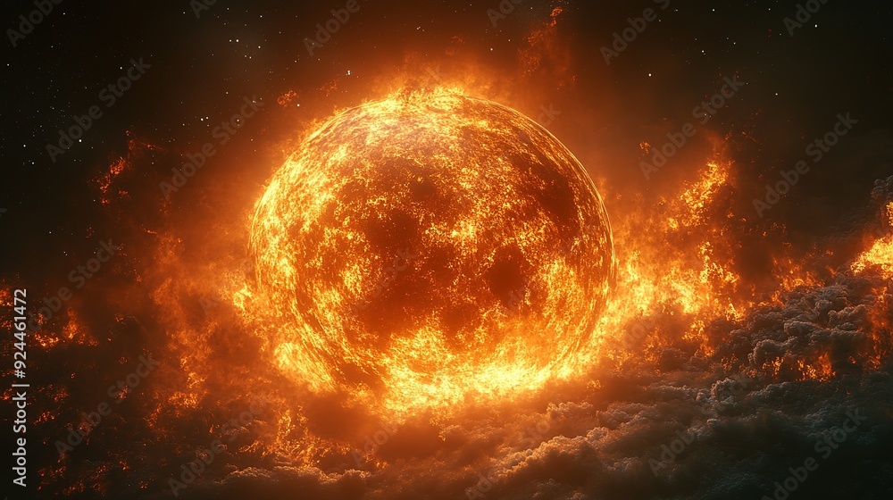 Obraz premium A Fiery Planet in a Starry Sky