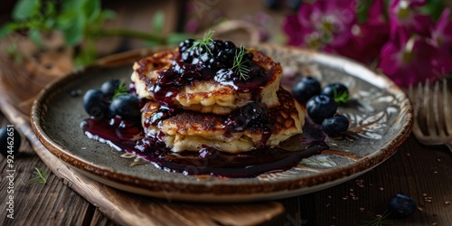 Fennel Welsh cakes with a classic blueberry coulis