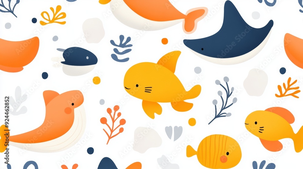 Fototapeta premium Whimsical sea creatures in a playful design