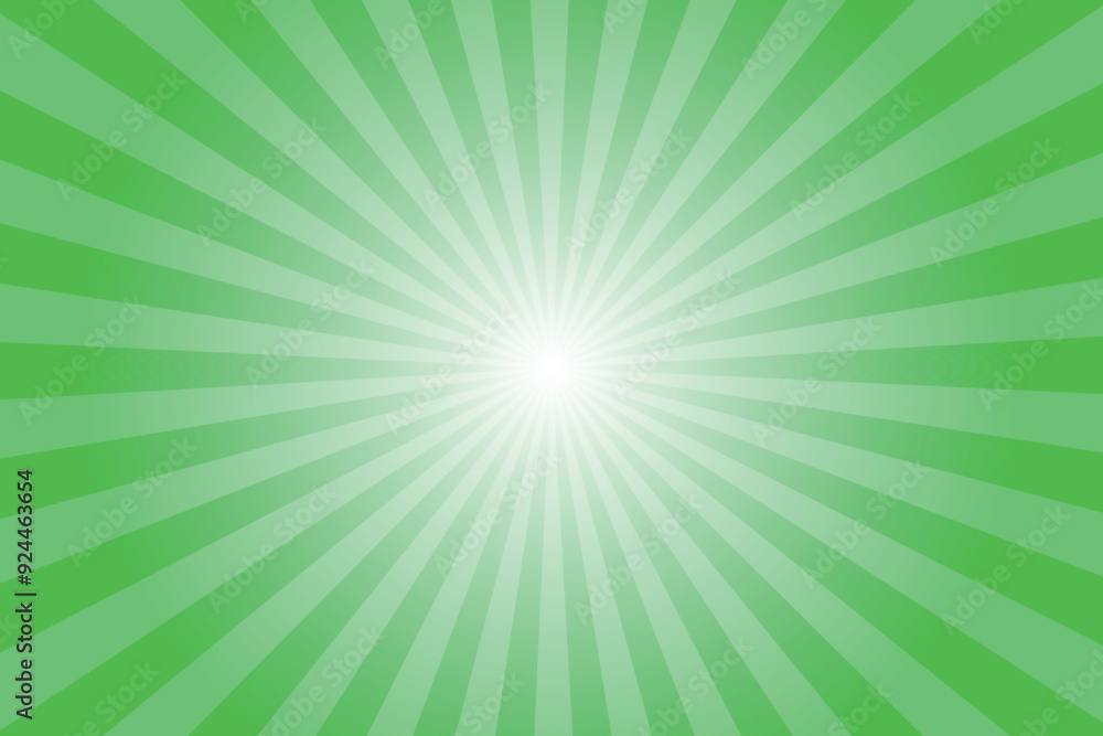 Green background with sun ray. Pattern of starburst. Abstract green texture with light of sunburst. Radial beam of sunlight. Retro background with flash. Design of sunbeams. Vector. Green background with sun ray. Pattern of starburst. Abstract green texture with light of sunburst. Radial beam of sunlight. Retro background with flash. Design of sunbeams. Vector.