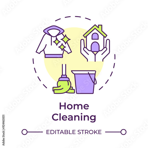 Home cleaning multi color concept icon. Residential cleanliness, hygiene maintaining. Round shape line illustration. Abstract idea. Graphic design. Easy to use in infographic, presentation