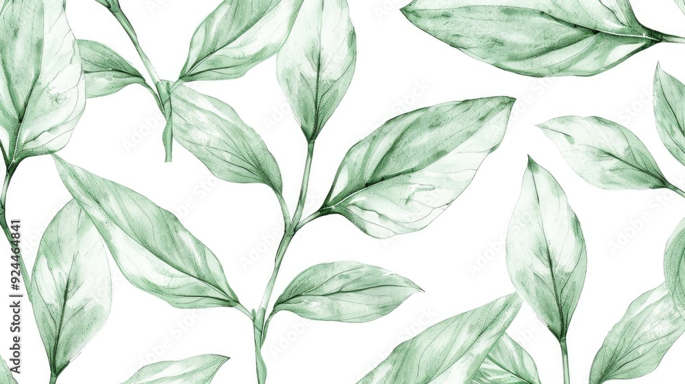 A close-up of various green leaves arranged on a white background A close-up of various green leaves arranged on a white background