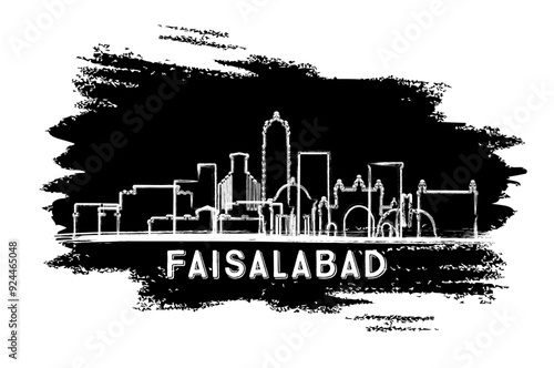 Faisalabad Pakistan City Skyline Silhouette. Hand Drawn Sketch. Business Travel and Tourism Concept with Modern Architecture. Faisalabad Cityscape with Landmarks.