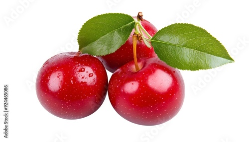 Wallpaper Mural Ripe Red Cherries with Green Leaves on White Background Torontodigital.ca