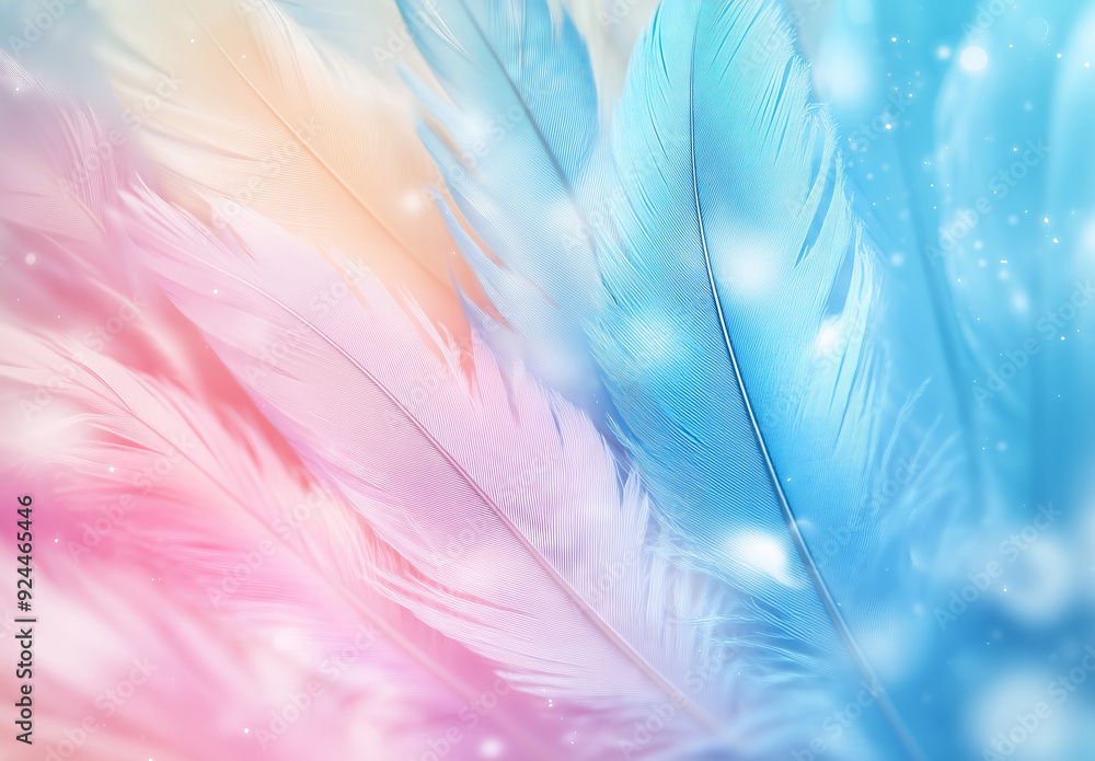 Colorful pastel feathers background, soft and dreamlike pastels in a close-up, blurred bokeh effect with copy space Colorful pastel feathers background, soft and dreamlike pastels in a close-up, blurred bokeh effect with copy space