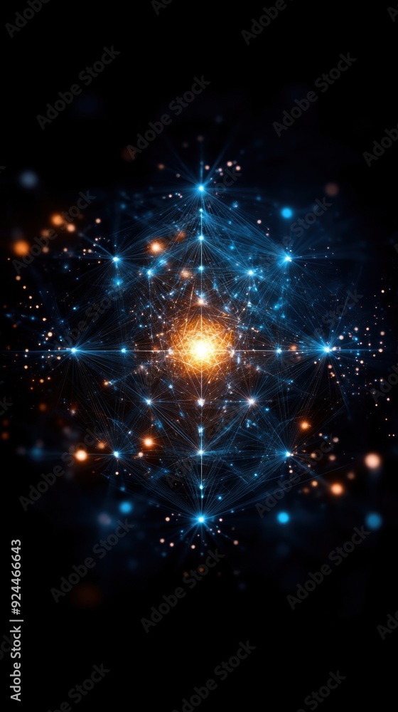 Naklejka premium A symmetrical graph features a balanced network with axis lines radiating from the center.