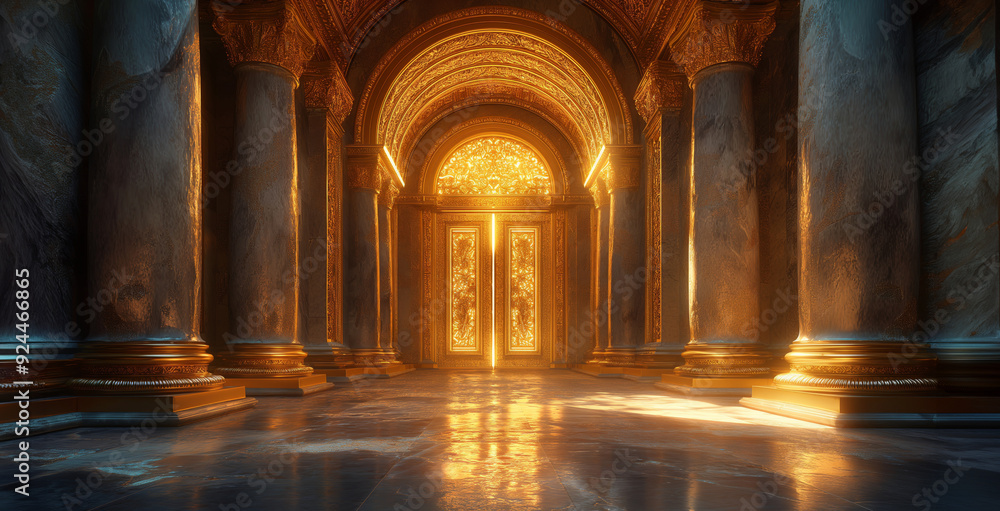 Obraz premium Golden Gate. Empire style. Golden interior with columns. Palace.
