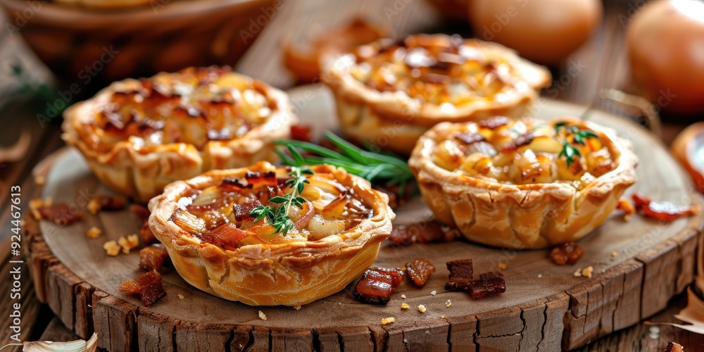 Small savory pies with onion and bacon Satisfying pastries Small savory pies with onion and bacon Satisfying pastries