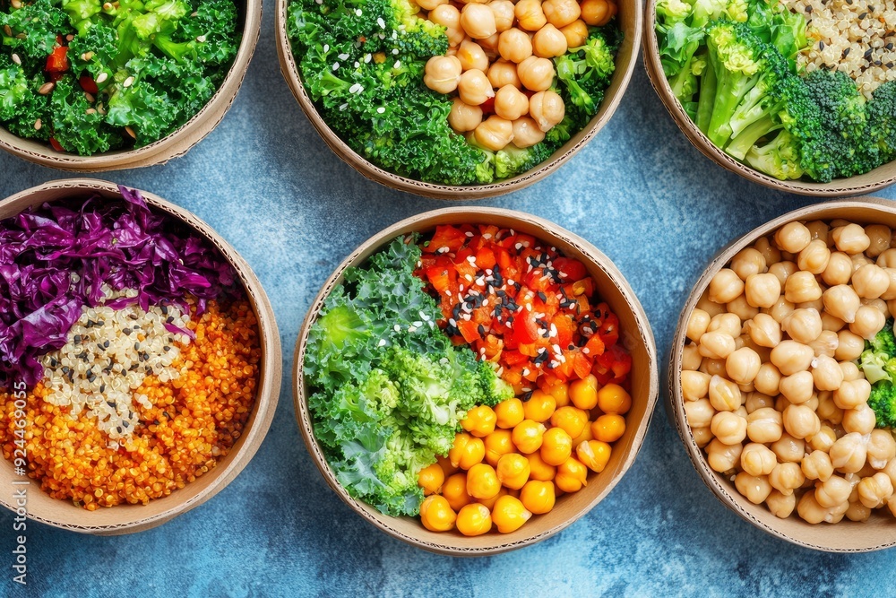 Takeaway food salads Buddha bowl in round cardboard containers. with generative ai Takeaway food salads Buddha bowl in round cardboard containers. with generative ai