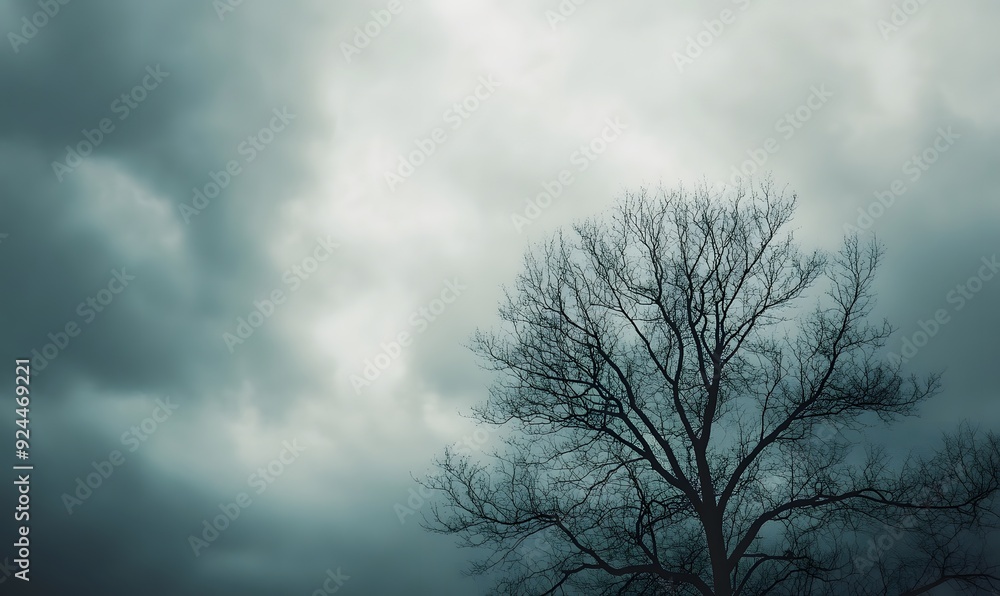 tree silhouette against rainy clouds, Generative AI tree silhouette against rainy clouds, Generative AI