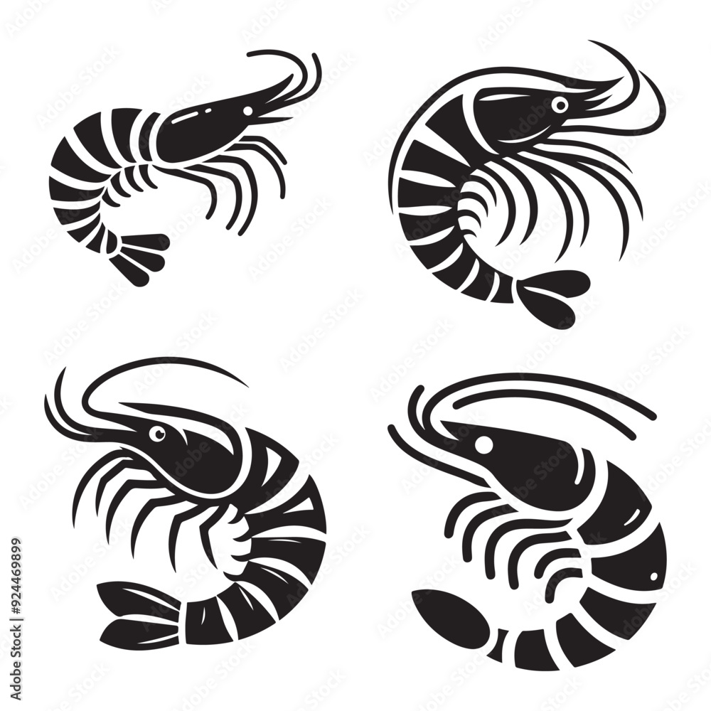 Fototapeta premium Shrimp Silhouette Vector Set, This is an editable and printable vector