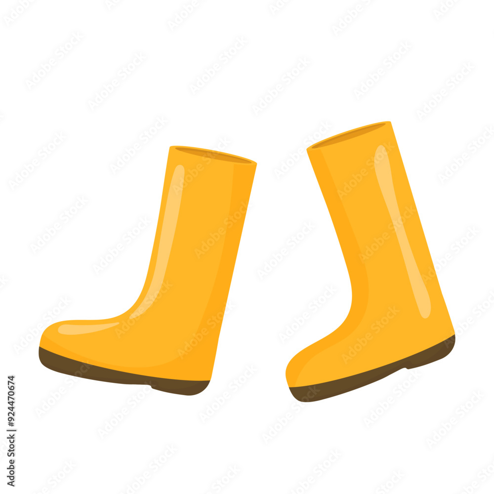 Yellow rubber boots in cartoon style on a white background. Symbol of autumn. Yellow rubber boots in cartoon style on a white background. Symbol of autumn.