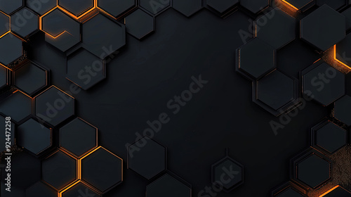 Wallpaper Mural Modern technology, science or business concept. Abstract black background with hexagon pattern. Geometric shapes for technology digital presentation. Futuristic geometric pattern. Copy space area Torontodigital.ca