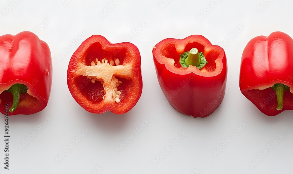 Red bell peppers slices on simple surface, Generative AI Red bell peppers slices on simple surface, Generative AI