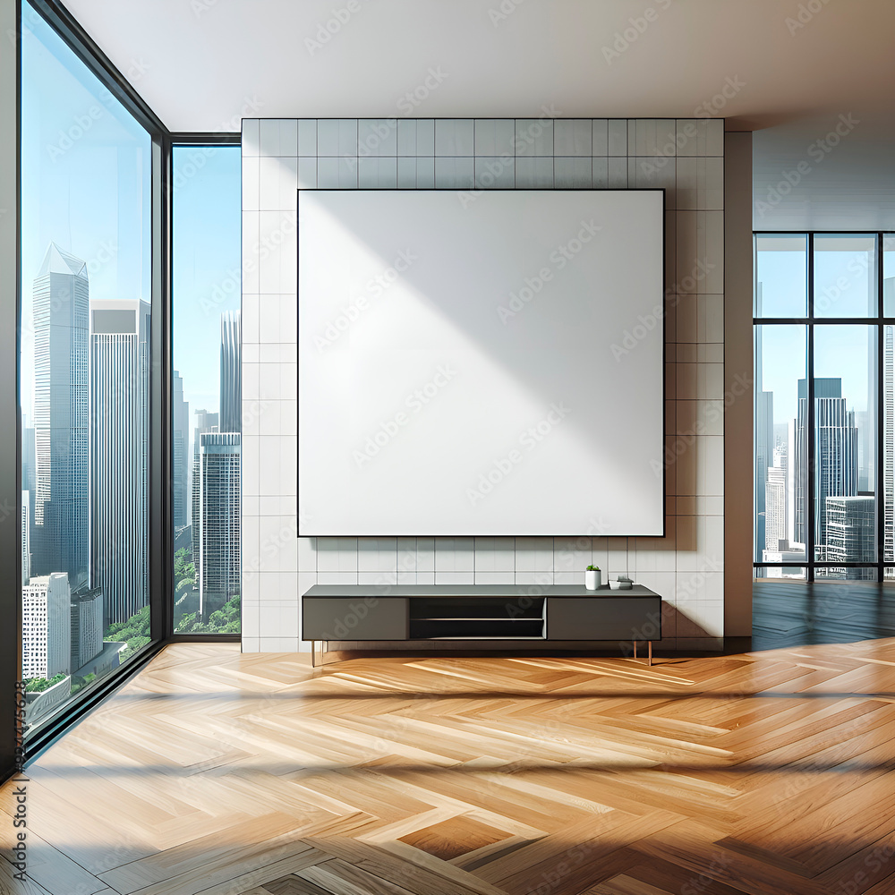 a living room with a couch and a large window with a view of the city. a living room with a couch and a large window with a view of the city.