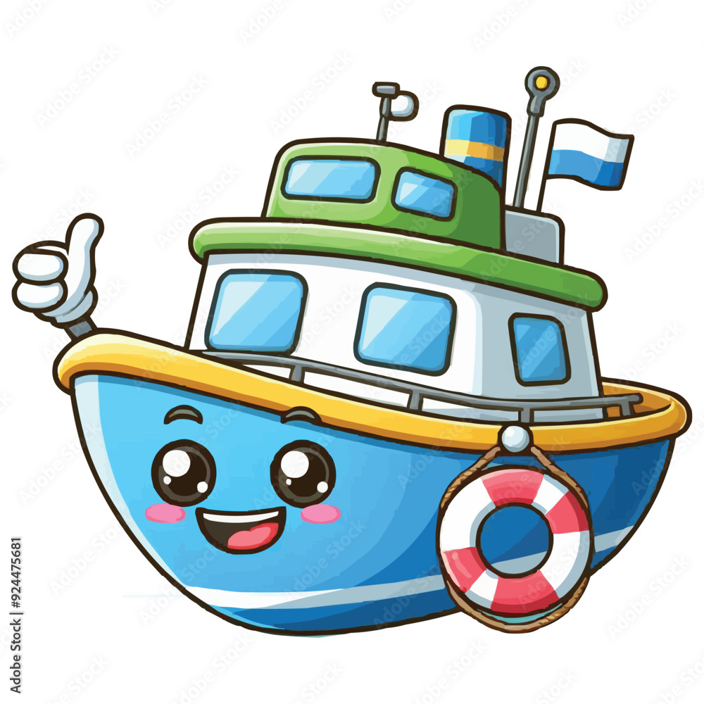 Naklejka premium Cute and funny boat cartoon character vector