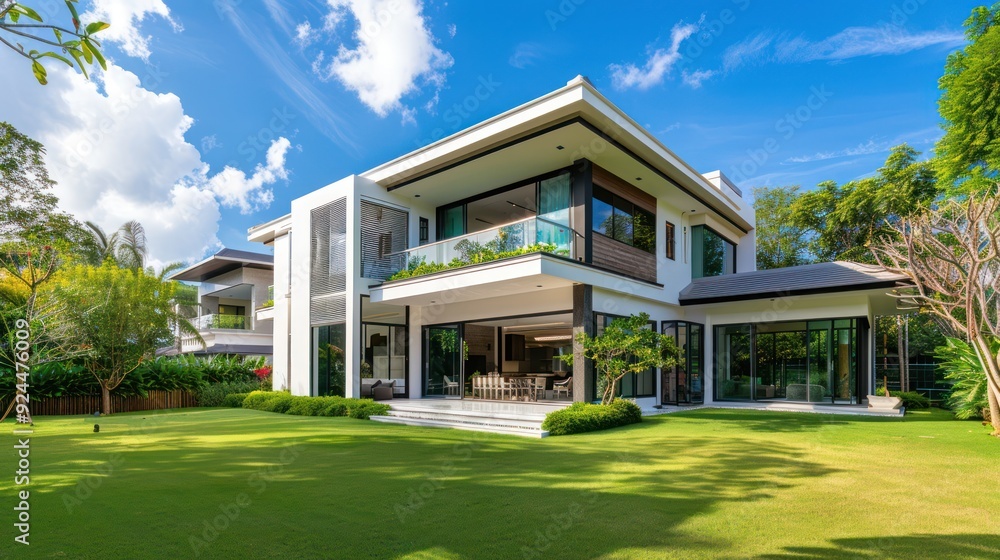 Fototapeta premium Modern House with Lush Greenery