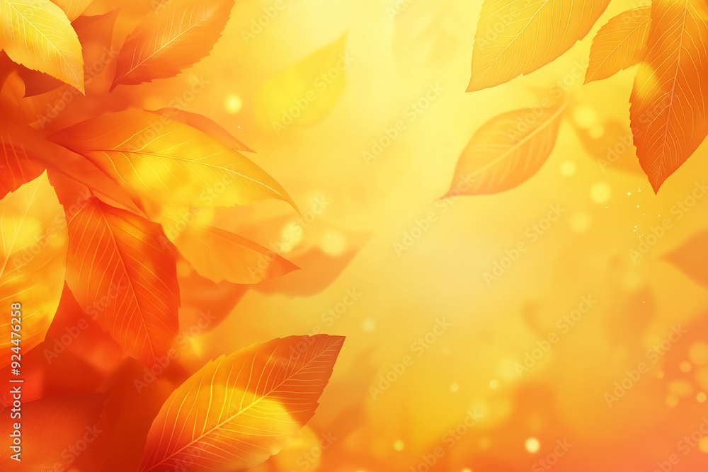 Fototapeta premium Autumn-themed background with vibrant yellow and orange leaves, representing the warmth and beauty of the fall season.
