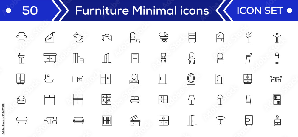 Furniture Minimal line icons Bundle. Sofa, Chair, Table, Bed, Lamp, Wardrobe, Mirror, Desk icon for apps and website Furniture Minimal line icons Bundle. Sofa, Chair, Table, Bed, Lamp, Wardrobe, Mirror, Desk icon for apps and website