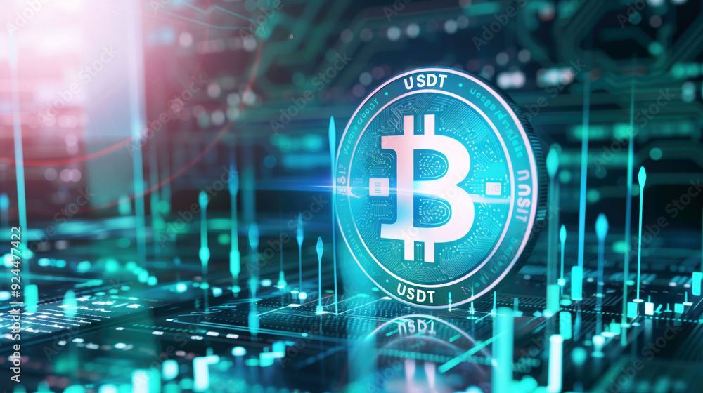 Digital Bitcoin token surrounded by a technological and futuristic financial network. Representing concepts of cryptocurrency, blockchain technology, and digital finance. Digital Bitcoin token surrounded by a technological and futuristic financial network. Representing concepts of cryptocurrency, blockchain technology, and digital finance.