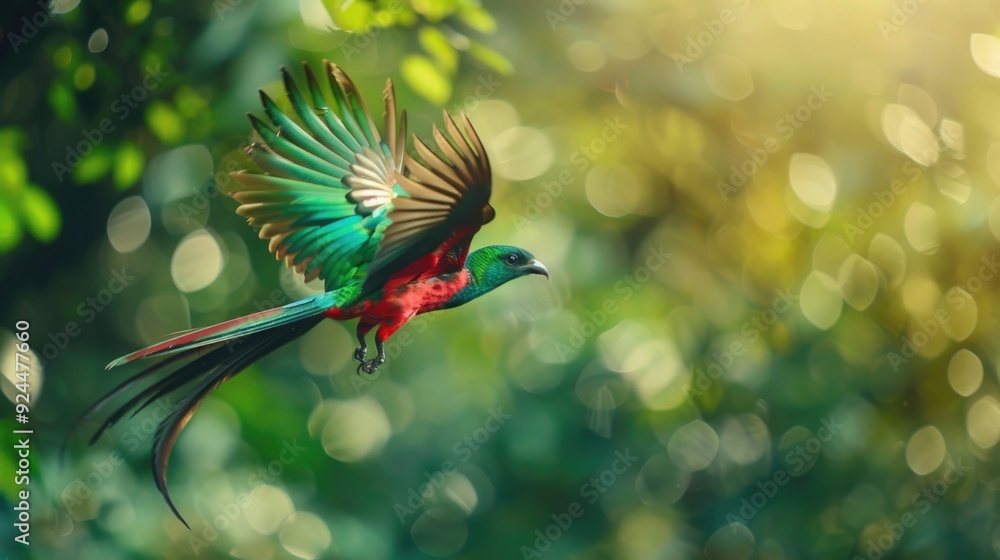 A vibrant bird soaring through the sky, its feathers shining in the sunlight A vibrant bird soaring through the sky, its feathers shining in the sunlight