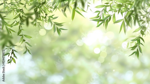 Green Leaf Branches with Bokeh Background.