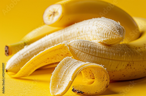 banana is peeling open on a yellow background photo