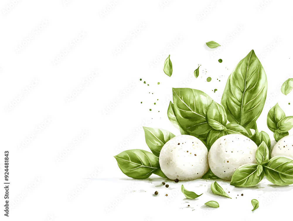 Mozzarella balls with basil leaves Mozzarella balls with basil leaves