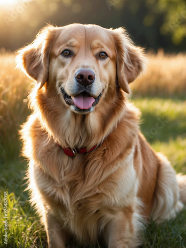 Golden Retriever Relaxing in Sunlit Meadow