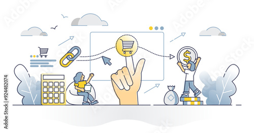 Cost per acquisition or CPA as online advertising measurement model outline concept, transparent background. Marketing efficiency tool to calculate best campaign strategy illustration.