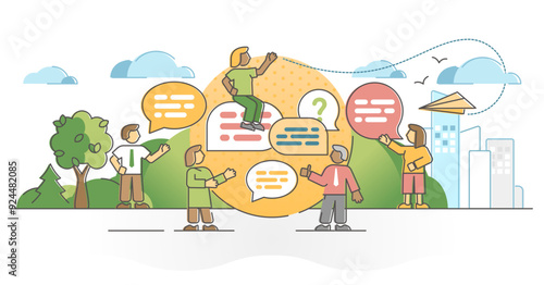 Conversation as dialog talk or discussion speaking process outline concept, transparent background. Socialization and communication scene with speech message symbolic dialogue bubble illustration.