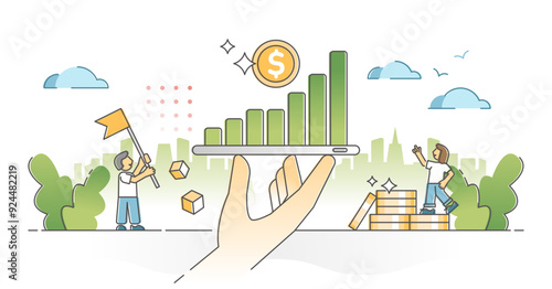 Increasing profit as successful business revenue growth chart outline concept, transparent background. Stock investment economical development and earnings improvement report illustration.