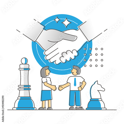 Negotiation deal and discussion compromise agreement monocolor outline concept, transparent background. Partnership communication or manager vs customer trade process.