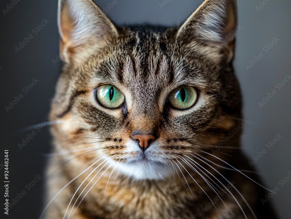 A close up of a cat with green eyes looking at the camera A close up of a cat with green eyes looking at the camera