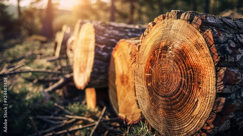 Sunlight through the Trees, revealing the rings of a felled tree Sunlight through the Trees, revealing the rings of a felled tree