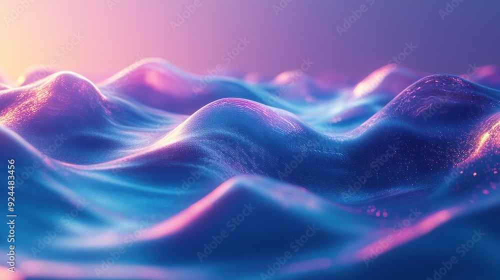 Fototapeta premium Shimmering blue and pink liquid waves with a smooth surface