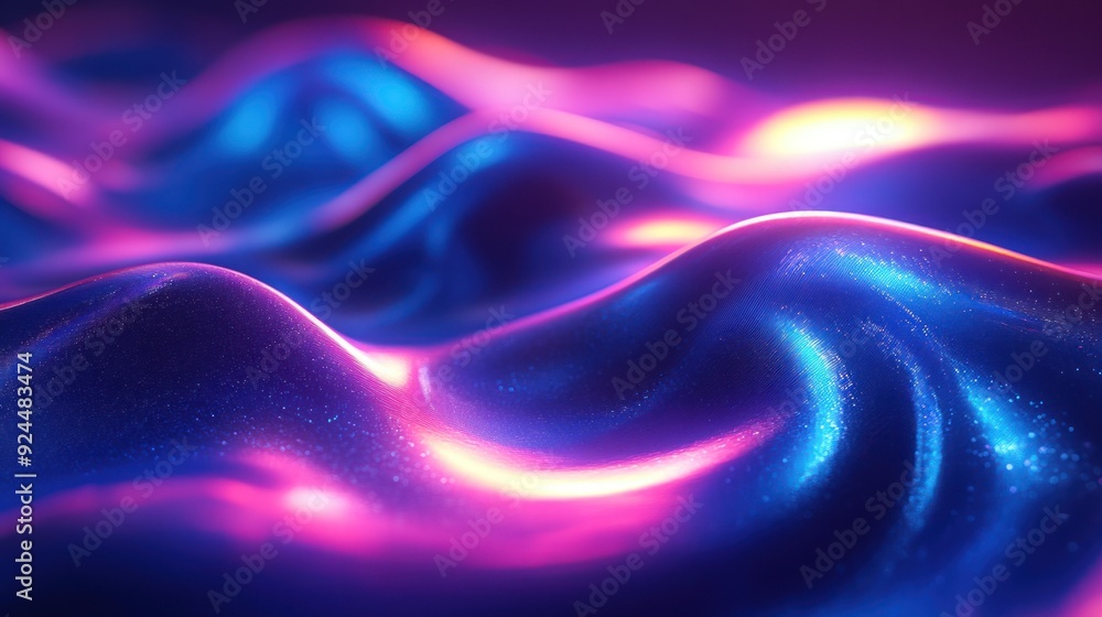 Wavy surface with blue and pink lights in dark space. Wavy surface with blue and pink lights in dark space.