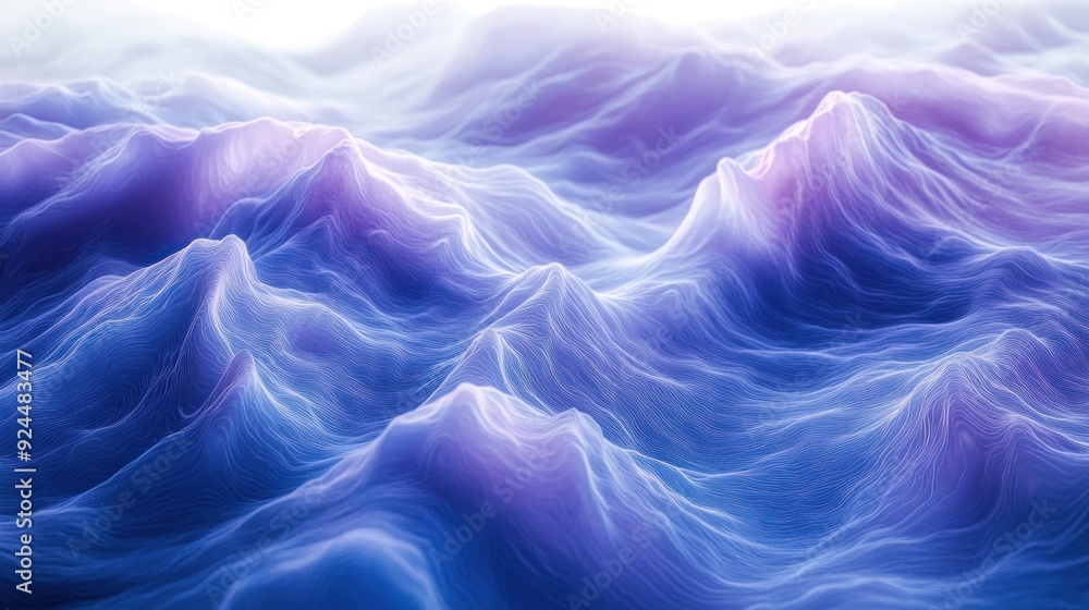 Fototapeta premium Digital abstract waves in blue and pink hues, tranquil landscape