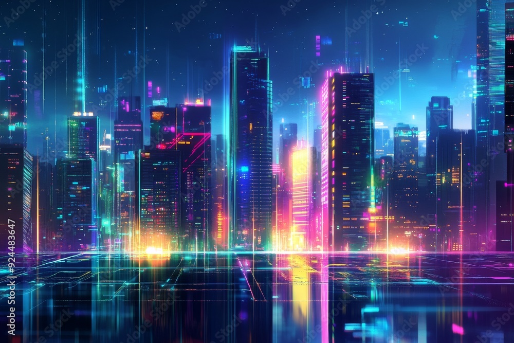 Obraz premium a futuristic cityscape transformed into a digital landscape