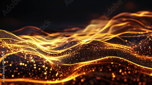 Wallpaper Mural Abstract Golden Waves and Glowing Particles Torontodigital.ca