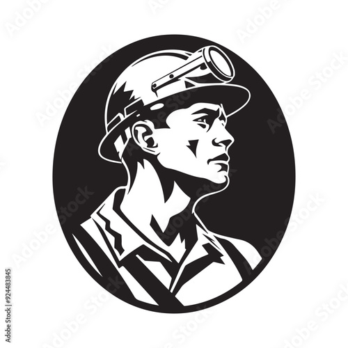Worker Mining Retro illustration logo design isolated on white background