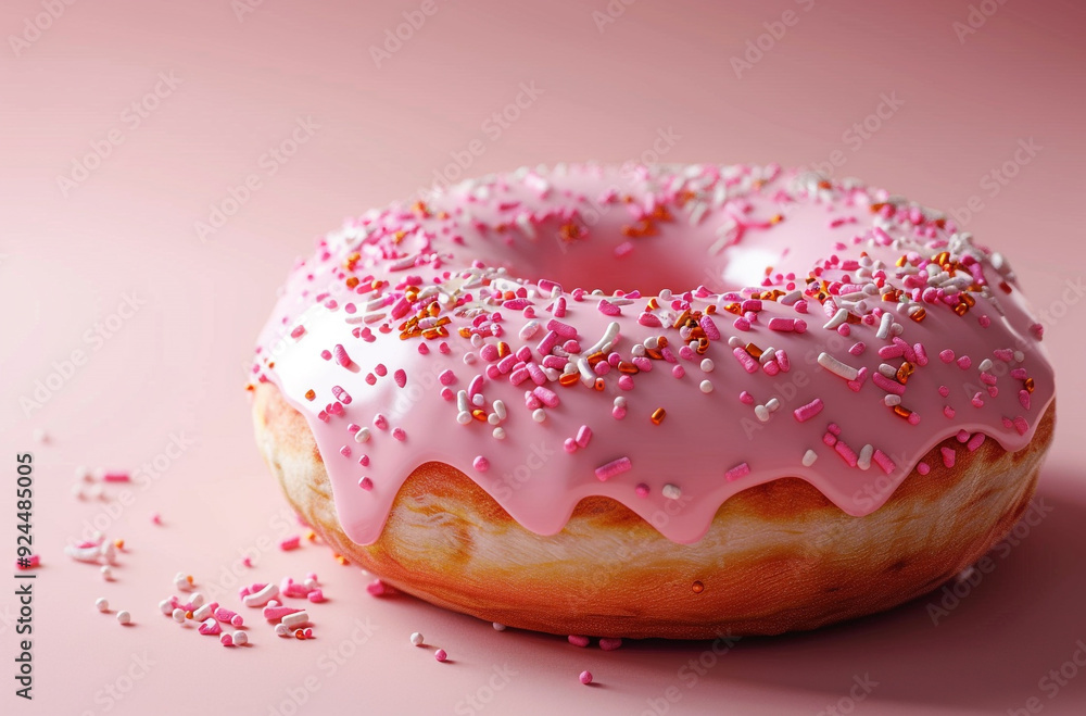 a pink donut with sprinkles on an isolated pastel background a pink donut with sprinkles on an isolated pastel background