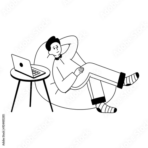 WFH Line Character 1 Man Work Lying Down